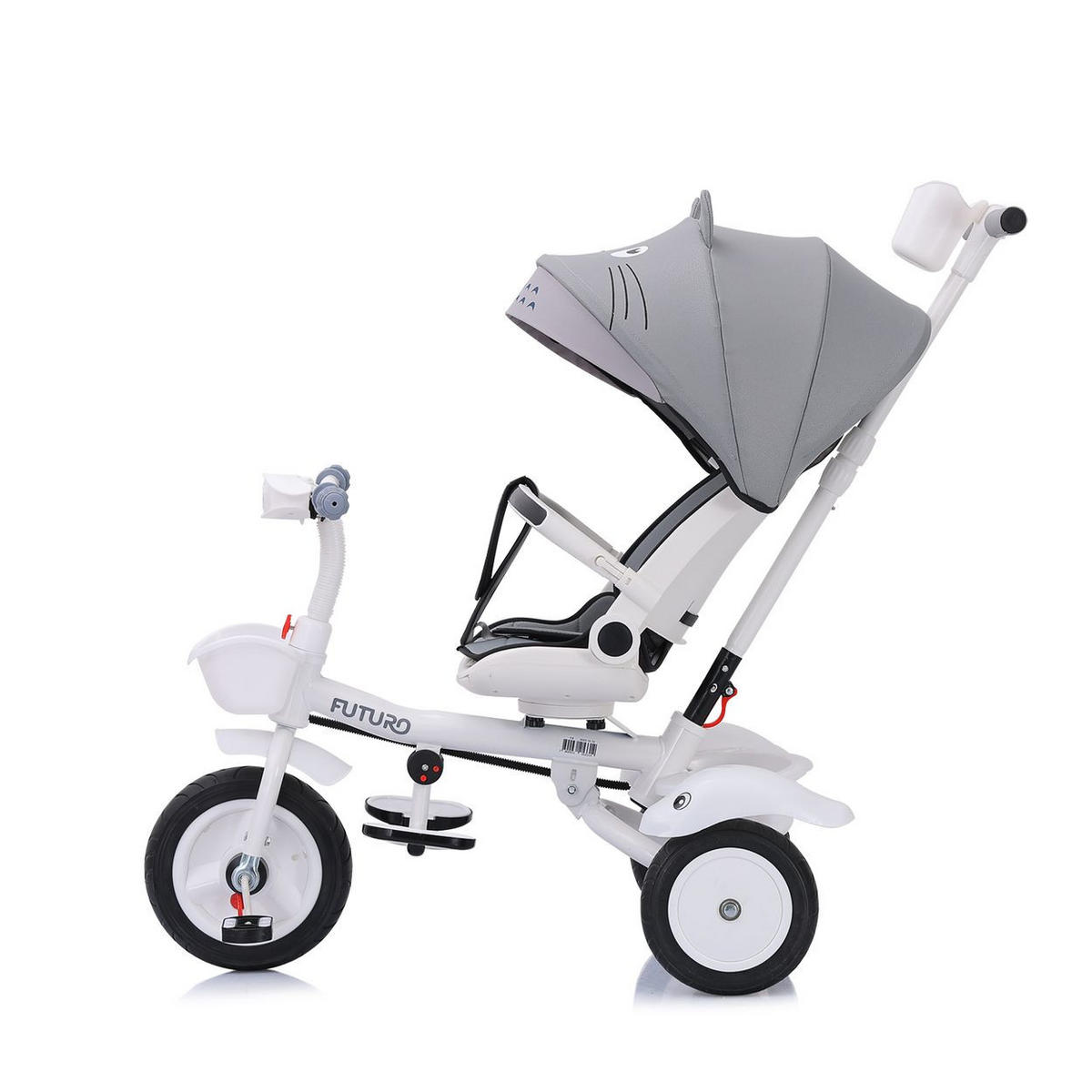 DREIRAD Futuro 2 in 1 faltbar grau Becherhalter, Musik, Licht, Gummiräder - Grau, Metall (90/50/95cm) - Chipolino