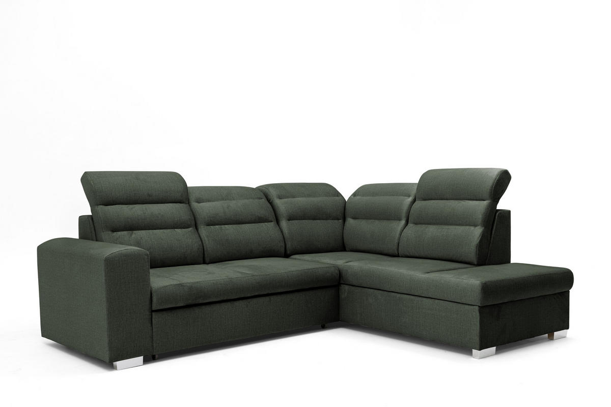 ECKSOFA CLOUD L Rechts mit Schlaffunktion 120x190 Velours Dunkelgrün - Chromfarben/Dunkelgrün, Holz/Kunststoff (260/202cm) - Muffo