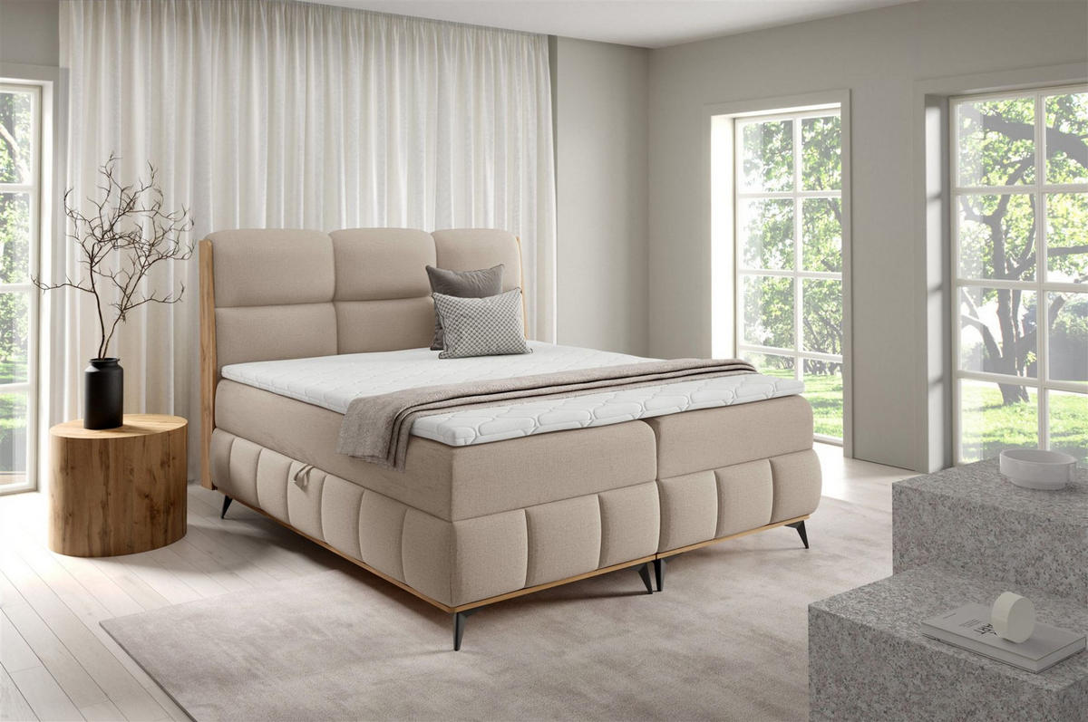 BOXBETT Charlie - Beige, Holzwerkstoff/Textil (180/200cm) - Fun Möbel