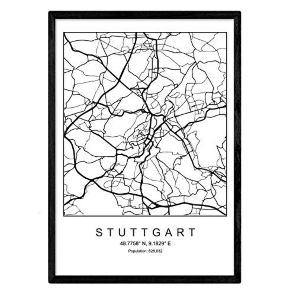 POSTER Stuttgart Minimalistische Stadtplanen A4 Rahmenlos - Klar, Papier (29.7/5/21cm) - Nacnic