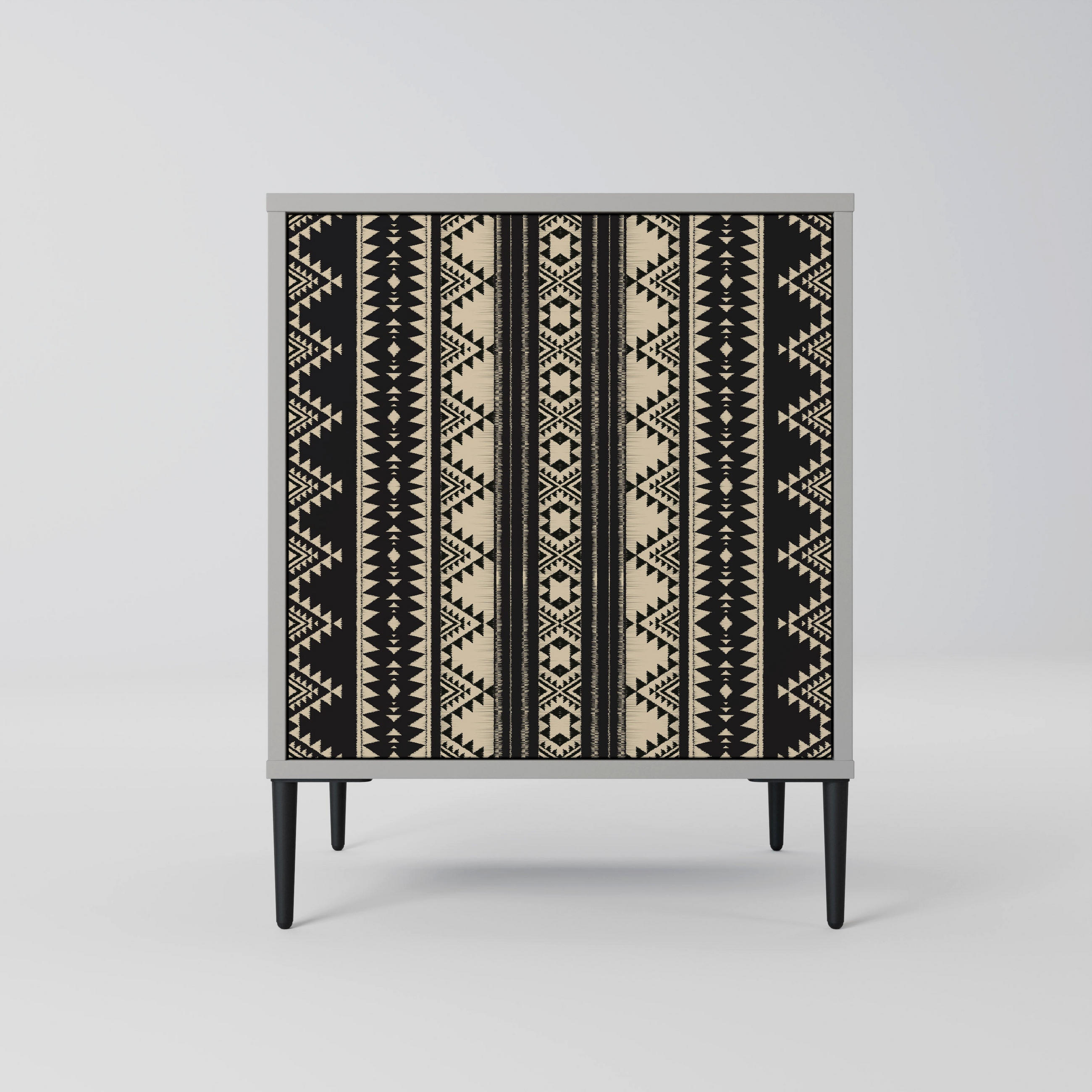 SIDEBOARD AZTEC, Grau, 57,5x42x72,5 cm, Schwarze Metallfüße - Multicolor/Schwarz, Holzwerkstoff/Metall (57.5/72.5/42cm) - SpaceRebels