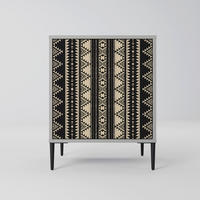 SIDEBOARD AZTEC, Grau, 57,5x42x72,5 cm, Schwarze Metallfüße - Multicolor/Schwarz, Holzwerkstoff/Metall (57.5/72.5/42cm) - SpaceRebels