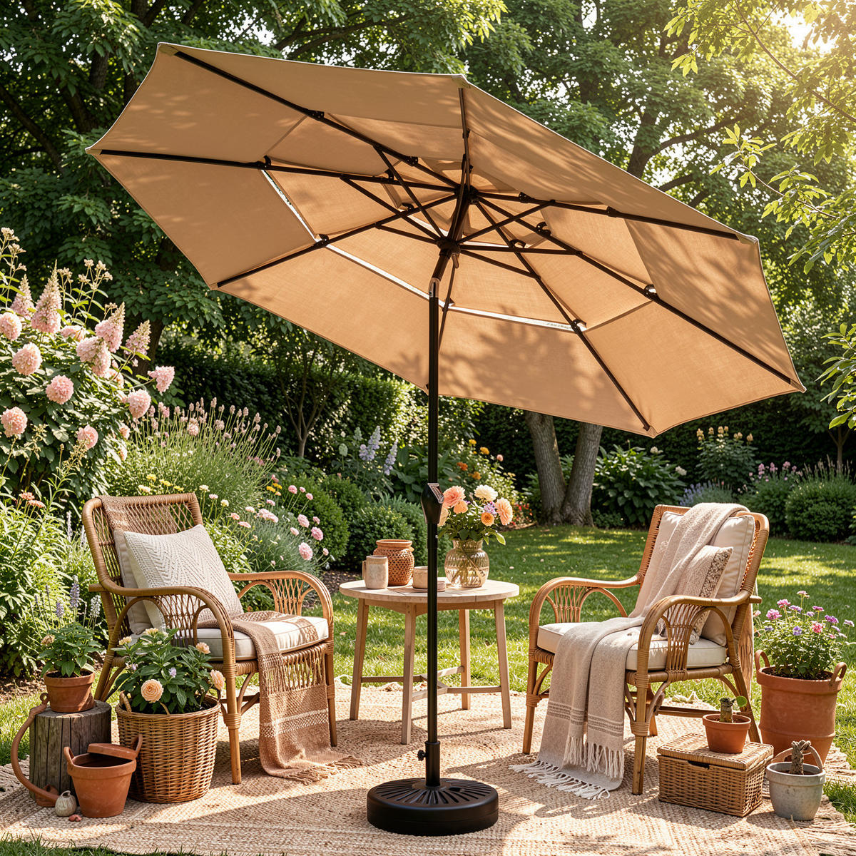 SONNENSCHIRM 294 cm Khaki Stahl Doppelseitiger Gartenschirm mit Kurbel für Terrasse & Pool - Sandfarben, Metall (294/294cm) - Urban Meuble