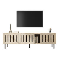 TV stolek 160/40/47 cm s průchozími lamelovými dvířky a kabelovým průchodem, přírodní - světle hnědá, kompozitní dřevo (160/47/40cm) - Redom