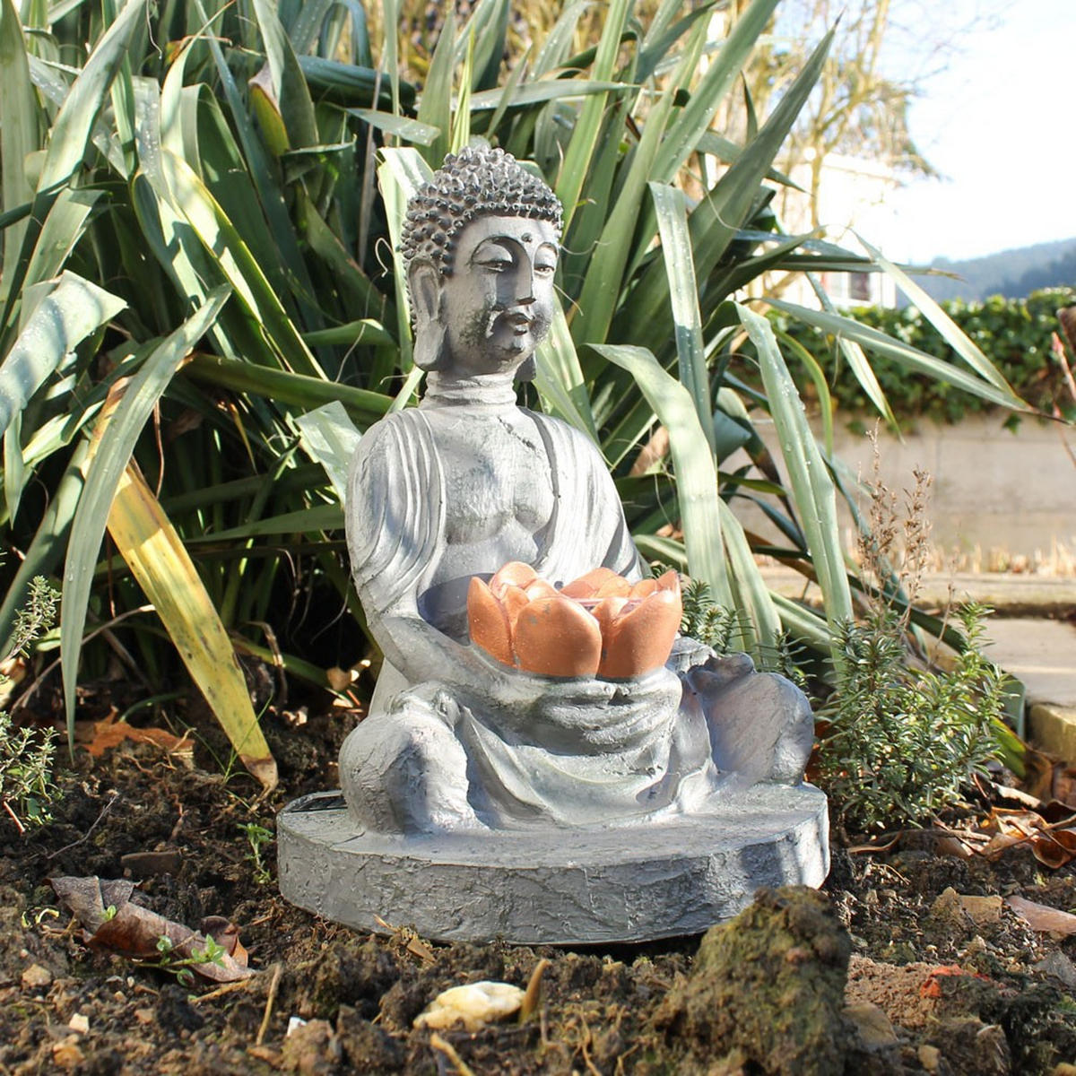 LED AUSSENLEUCHTE Buddha Steinoptik Grau 2er Set - Grau, Kunststoff (18/18/28cm) - Globo Lighting