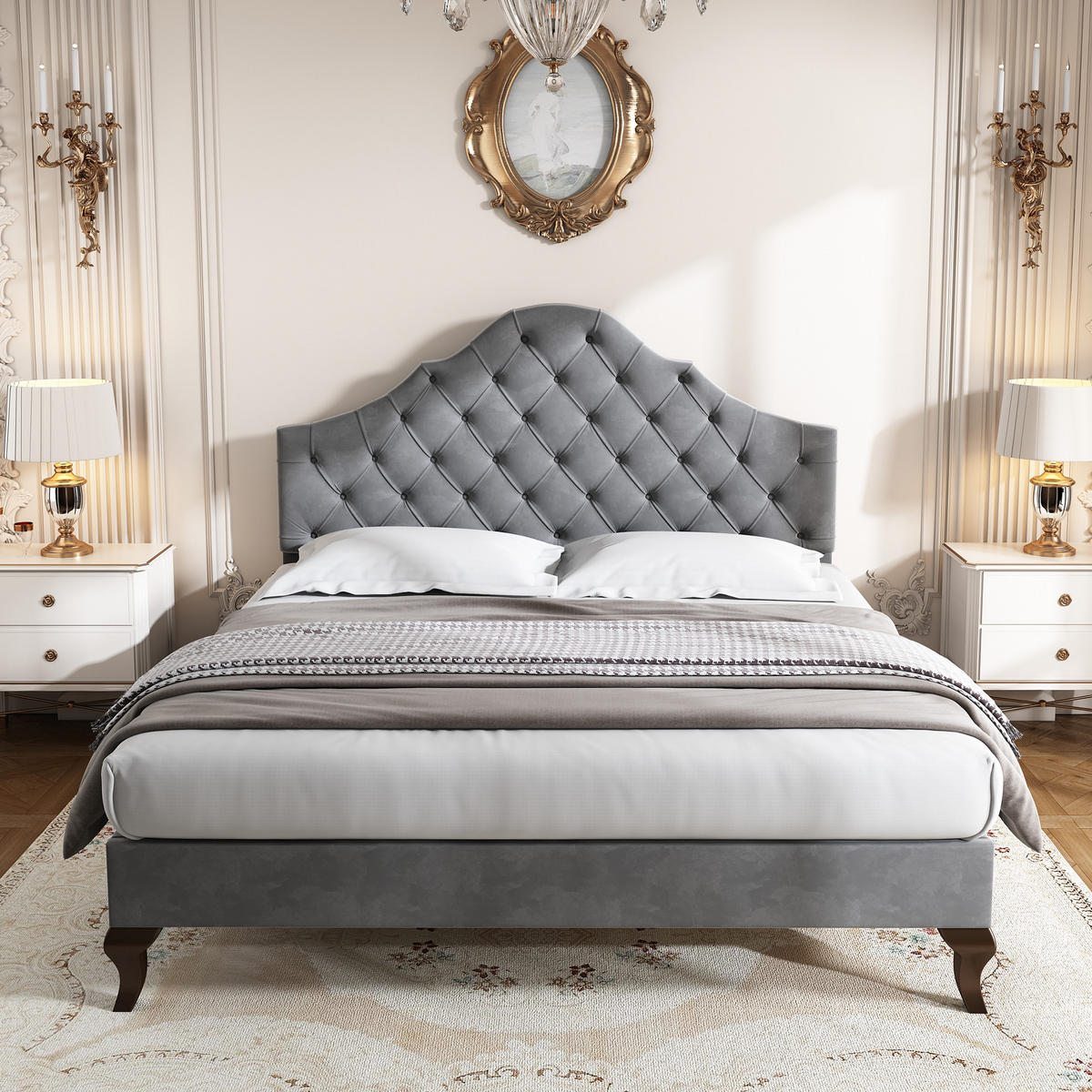 POLSTERBETT aus Samt 140x200 cm in Grau mit Lattenrost - Grau, Textil (140/200cm) - Modfu