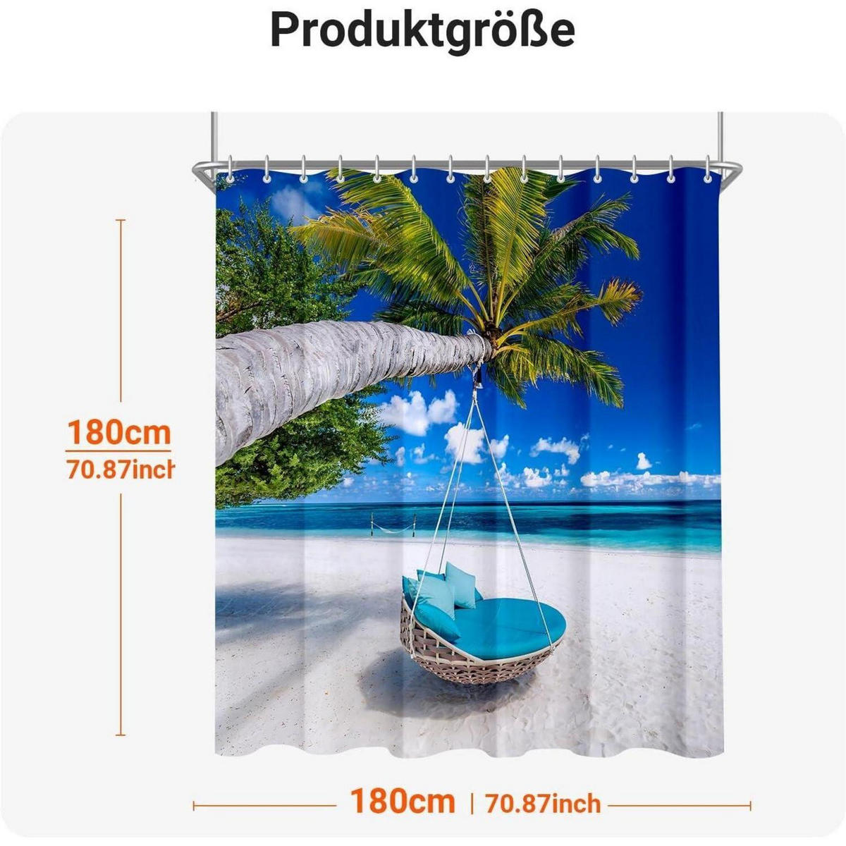 DUSCHVORHANG Strand 180 x 180 cm Wasserabweisend Textil - Multicolor, Textil (180/180cm)