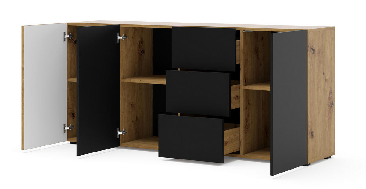 KOMMODE Artisan Eiche, Schwarz 180/82/42 - Schwarz, Holzwerkstoff (180/82/42cm) - RAUMHIRSCH FURNITURE
