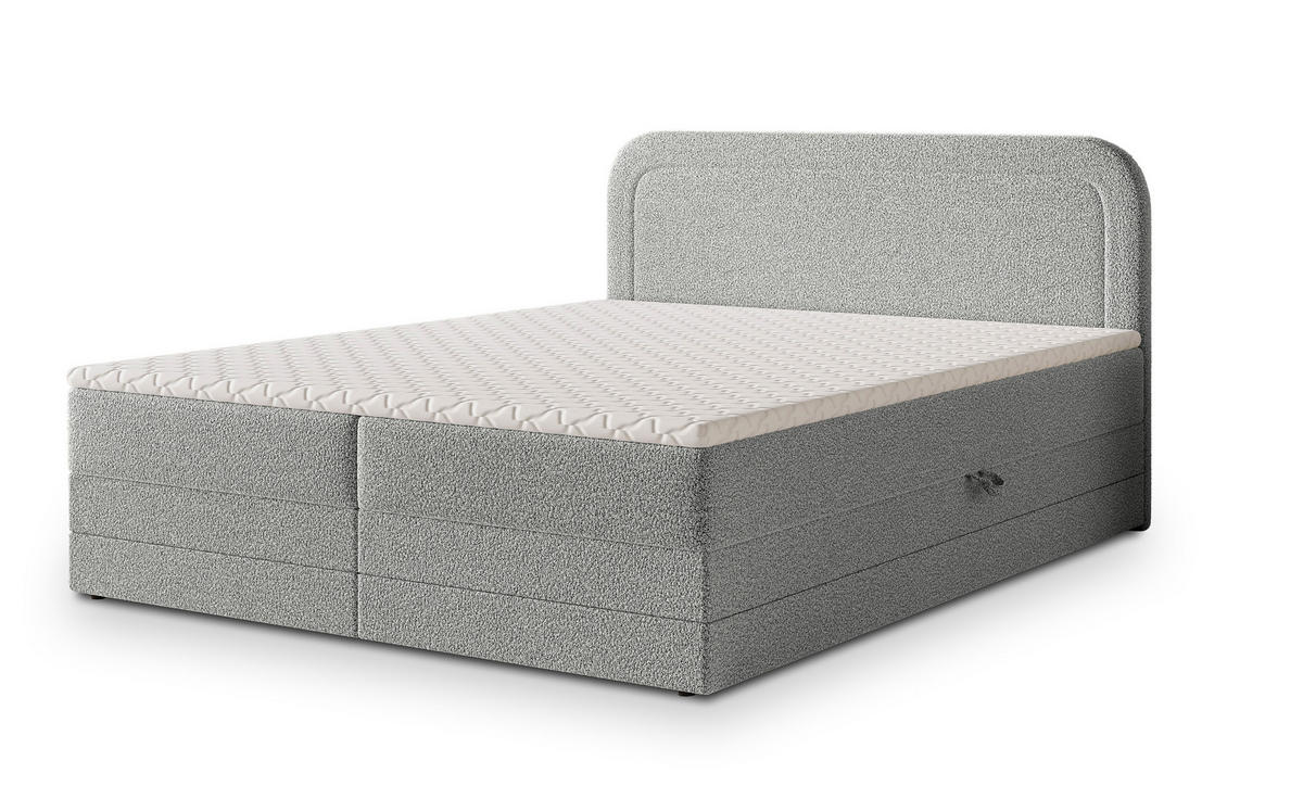 BOXBETT ARMEL 160x200 cm mit Matratze und Topper - Hellgrau - Hellgrau, Holz (160/200cm) - MASSENO