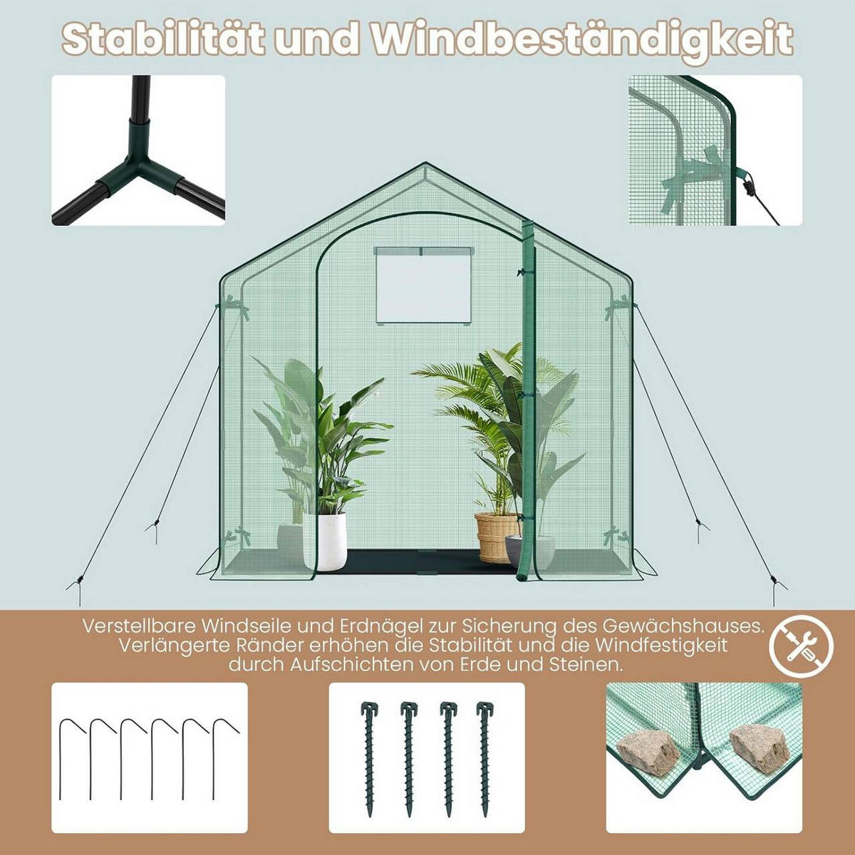 GEWÄCHSHAUS Winterfest, 200x80x200cm, Grün - Grün, Textil/Metall (200/200/80cm) - Woltu