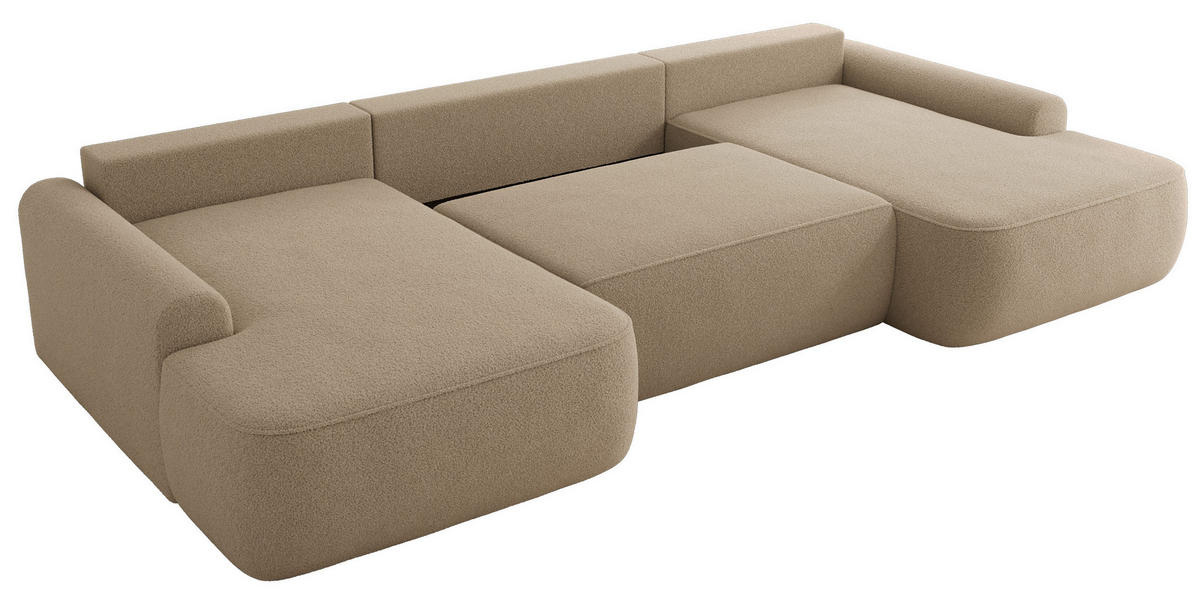 WOHNLANDSCHAFT CUBO U Hellbraun Boucle - Schwarz/Braun, Kunststoff/Textil (370/100/187cm) - MKS