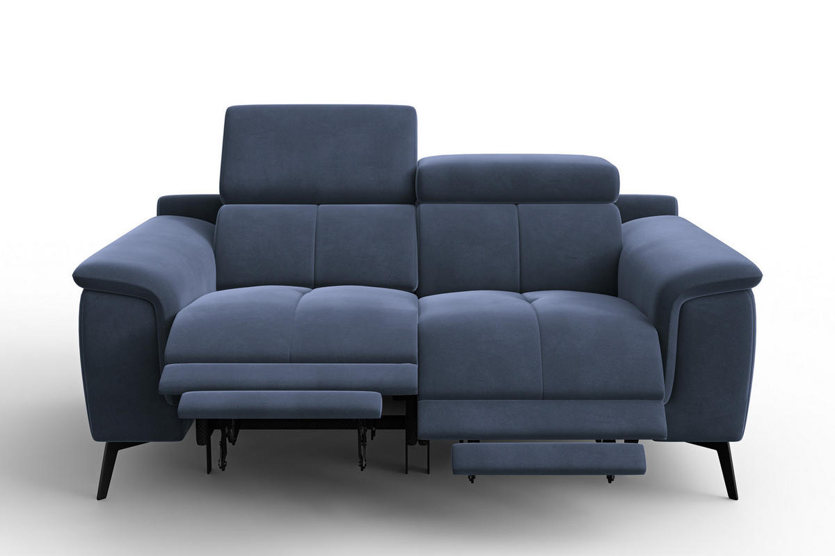 SOFA RELAX FIERO 2-Sitzer, Marineblauer Veloursstoff - Blau/Schwarz, Holz/Textil (170/82/103cm) - Courtois Laville