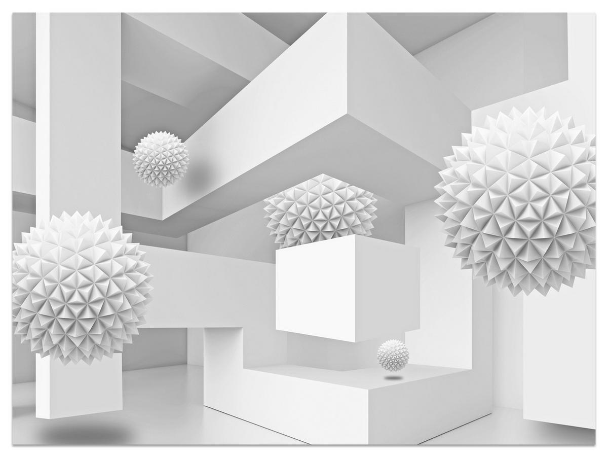 FOTOTAPETE für Wohnzimmer Abstrakte Kugeln Geometrie Illusion 350x256 - Weiß/Grau, Papier (350/256cm) - Muralo