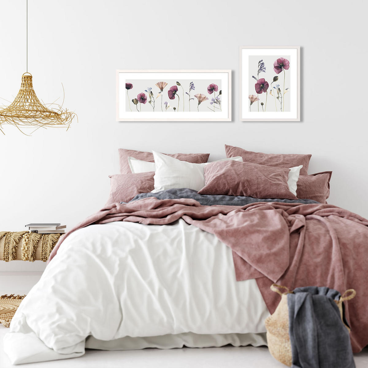 POSTER mit Rahmen 70x30 cm Blumen Pastell - Beige, Holz (71/30cm) - artissimo