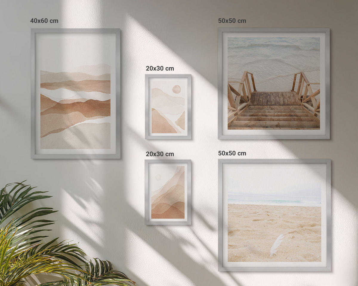 BILDER SET 5er Set - 50x50 cm & 20x30 cm & 40x60 cm Silberner Rahmen - Abstrakte braune Landschaften - Silberfarben, Kunststoff (40/60cm) - TULUP