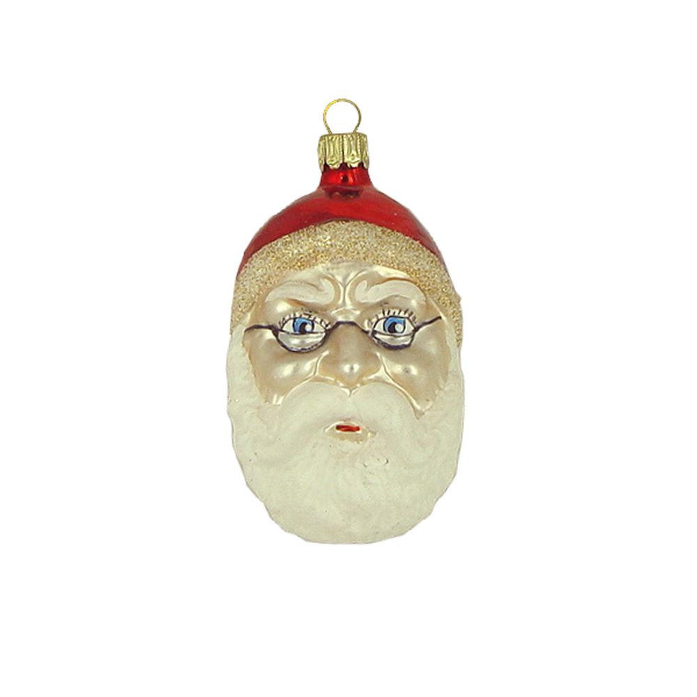 CHRISTBAUMSCHMUCK Weihnachtsmannkopf mit Brille 9 cm - Multicolor, Metall (0.1/9/0.1cm)