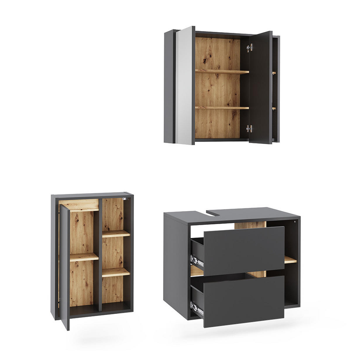 SADA KOUPELNOVÉHO NÁBYTKU Viola Grey/Artisan - šedá/dub artisan, kompozitní dřevo (80/60/46cm) - Vicco