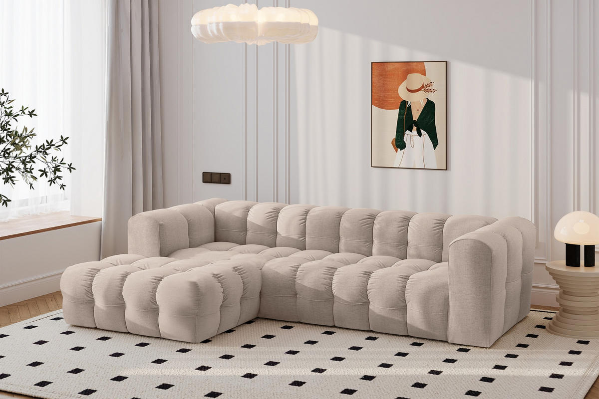 ECKSOFA L-form BALOO L, Chenille-Stoff Moly, Beige, Links - Beige, Holz (280/193cm) - Kaiser Möbel