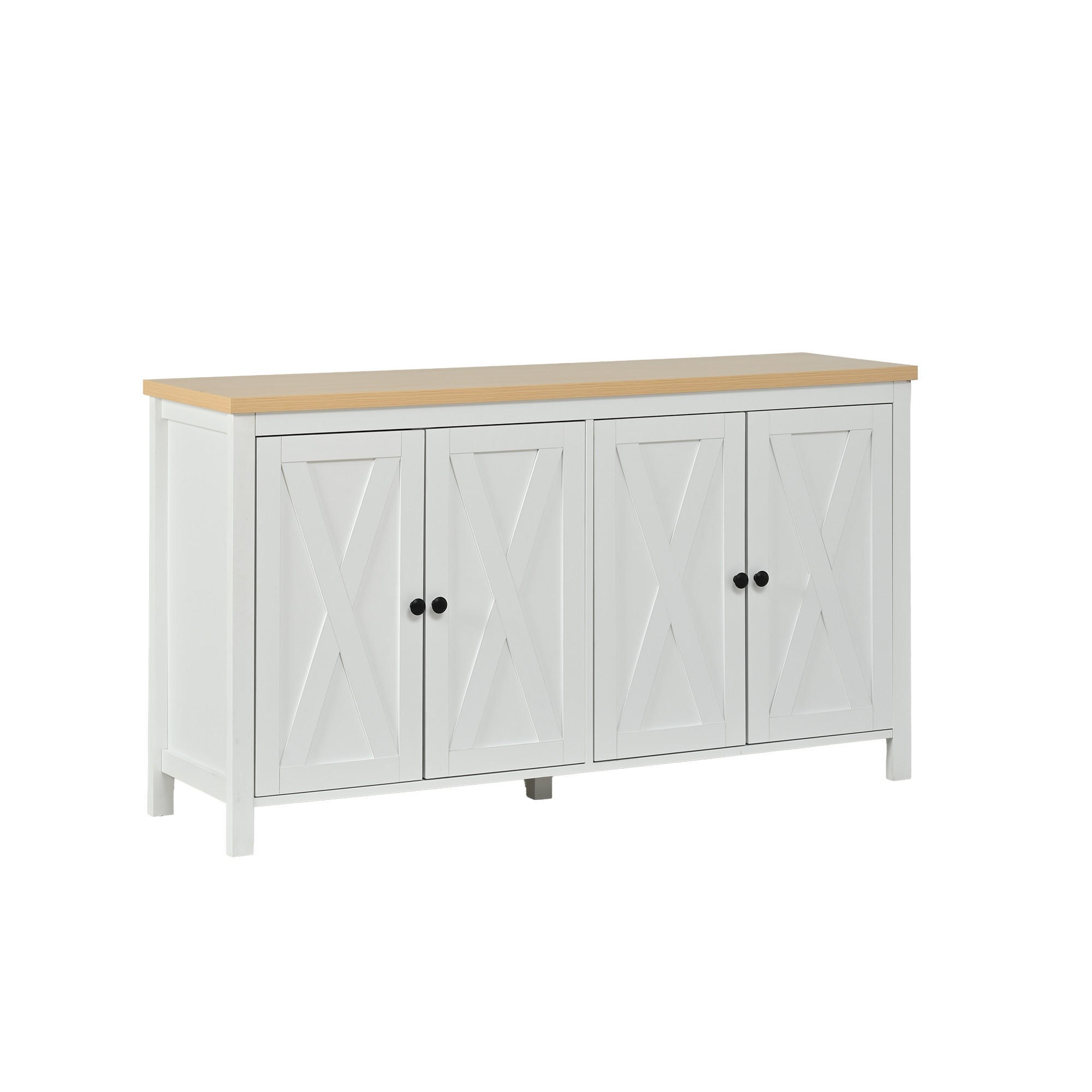 SIDEBOARD mit 4 Türen, 2 Fächern und Rundgriffen aus MDF in Weiß - Weiß, Glas/Holz (140/78/40cm) - EVRYAE