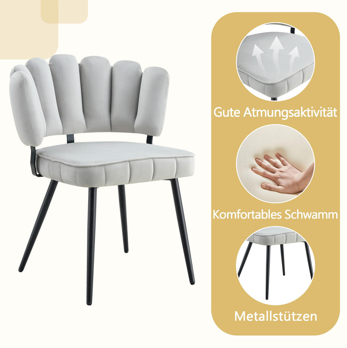 ESSTISCH- UND STUHLSET rund 107 cm Schwarz/Hellgrau - Schwarz, Metall (107/75/107cm) - Meubliv