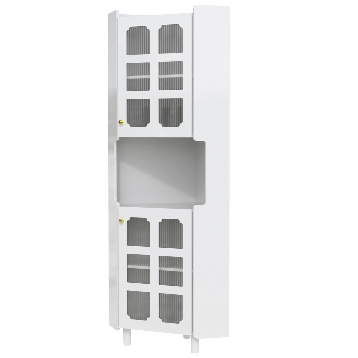 LED-ECKSPEICHERSCHRANK 63.5x17x157.5 cm Weiß aus Spanplatte mit App-LED & 3-Zonen-Storage - Weiß, Holzwerkstoff (63.5/157.5/17cm) - Modfu