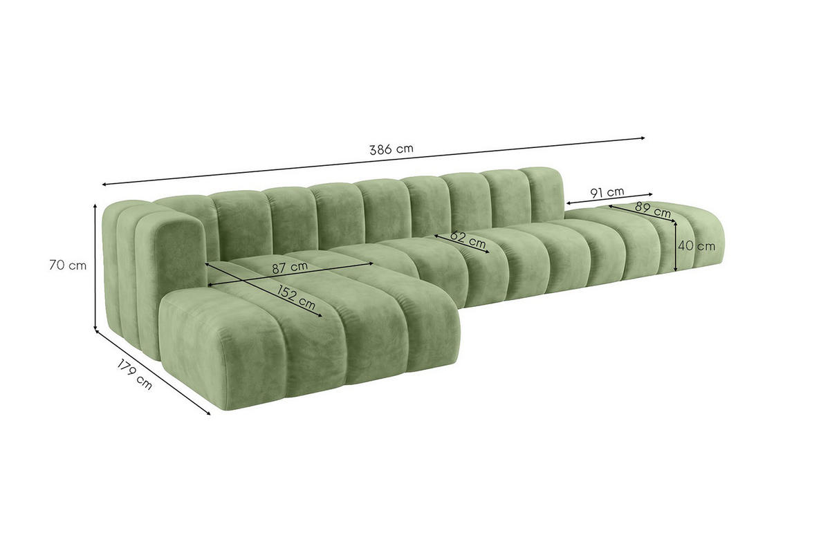ECKSOFA Modulares In L-Form Mit Hocker, Velvet-Stoff Riviera, Olive, Links, GRAND - Olivgrün, Holz (386/179cm) - Kaiser Möbel