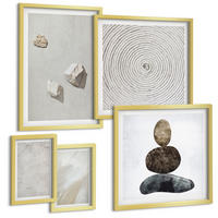 BILDER SET 5er Set - 50x50 cm & 20x30 cm & 40x60 cm Goldrahmen - Sandsteine moderne Farbe - Goldfarben, Kunststoff (40/60cm) - TULUP