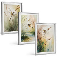 BILDER SET 3er Set - 40x60 cm Silberner Rahmen - Libellen im Gras, Wassermalerei - Silberfarben, Kunststoff (40/60cm) - TULUP