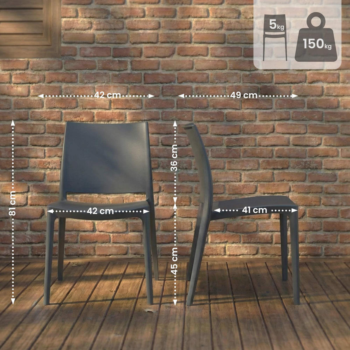 GARTENSTUHL Kunststoff Dunkelgrau - Dunkelgrau, Kunststoff (42/81/49cm) - CLP