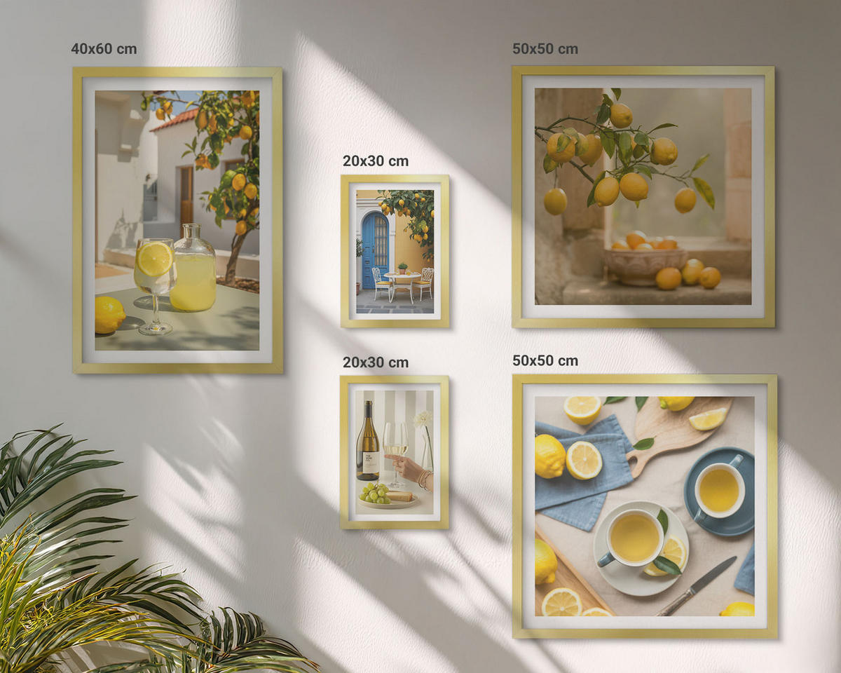 BILDER SET 5er Set - 50x50 cm & 20x30 cm & 40x60 cm Goldrahmen - Patio Sun Limonade - Goldfarben, Kunststoff (40/60cm) - TULUP