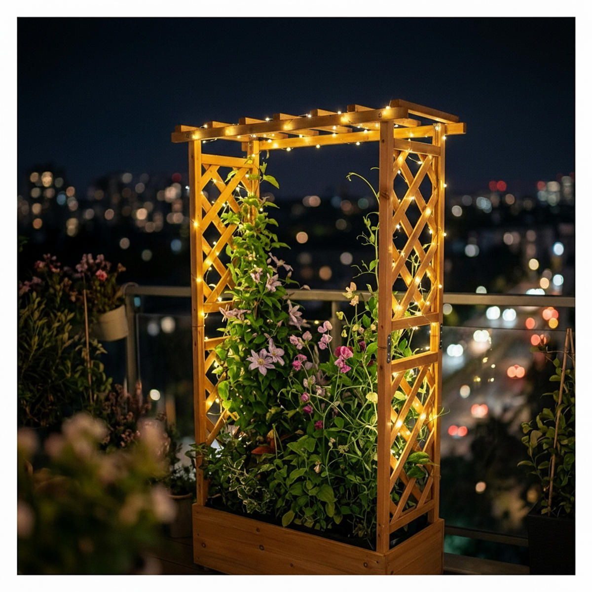 BLOMLÅDA Orange granträ med spaljé och tak - Orange, Trä (78/152/36cm) - Relaxdays