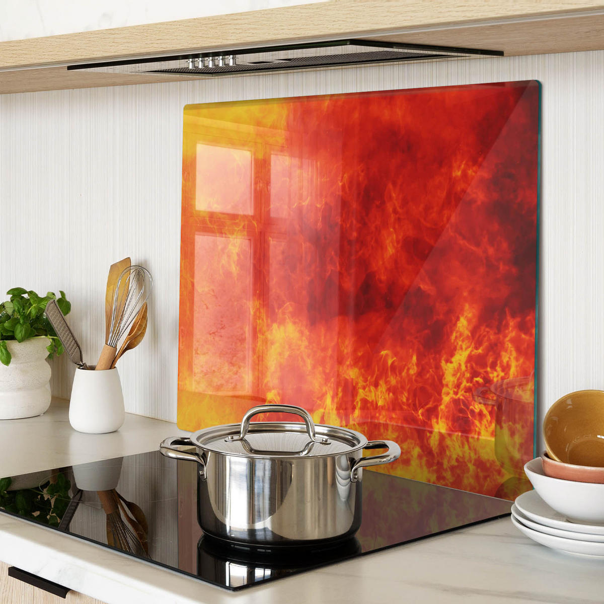GLASPLATTE 60x52 cm Flamme - Rot, Glas (60/0.4/52cm) - TULUP