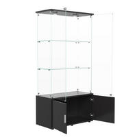 VITRINE, 3 Glasböden, Unterschrank, Touch-LED, zweitürig, in Schwarz - Schwarz, Glas (78.51/164/35cm) - BRILVERDE