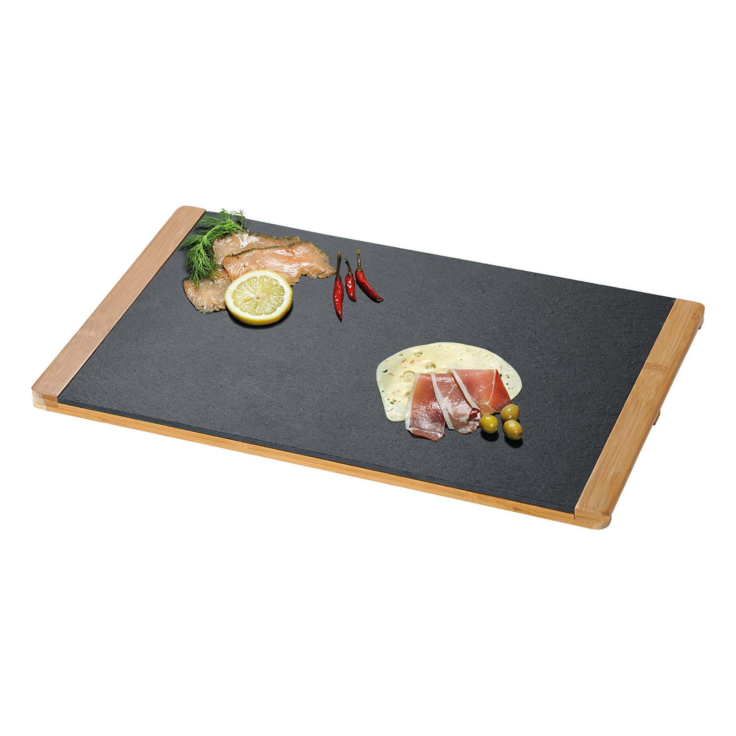 BUFFETPLATTEN, Schiefer mit Bambusrahmen, 4 Stück - 45 x 30cm - Schwarz, Stein (30/1.5/45cm)