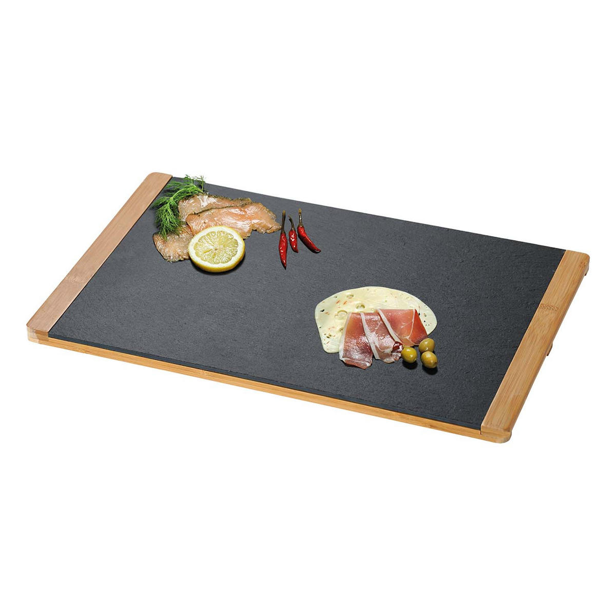 BUFFETPLATTEN, Schiefer mit Bambusrahmen, 4 Stück - 45 x 30cm - Schwarz, Stein (30/1.5/45cm)