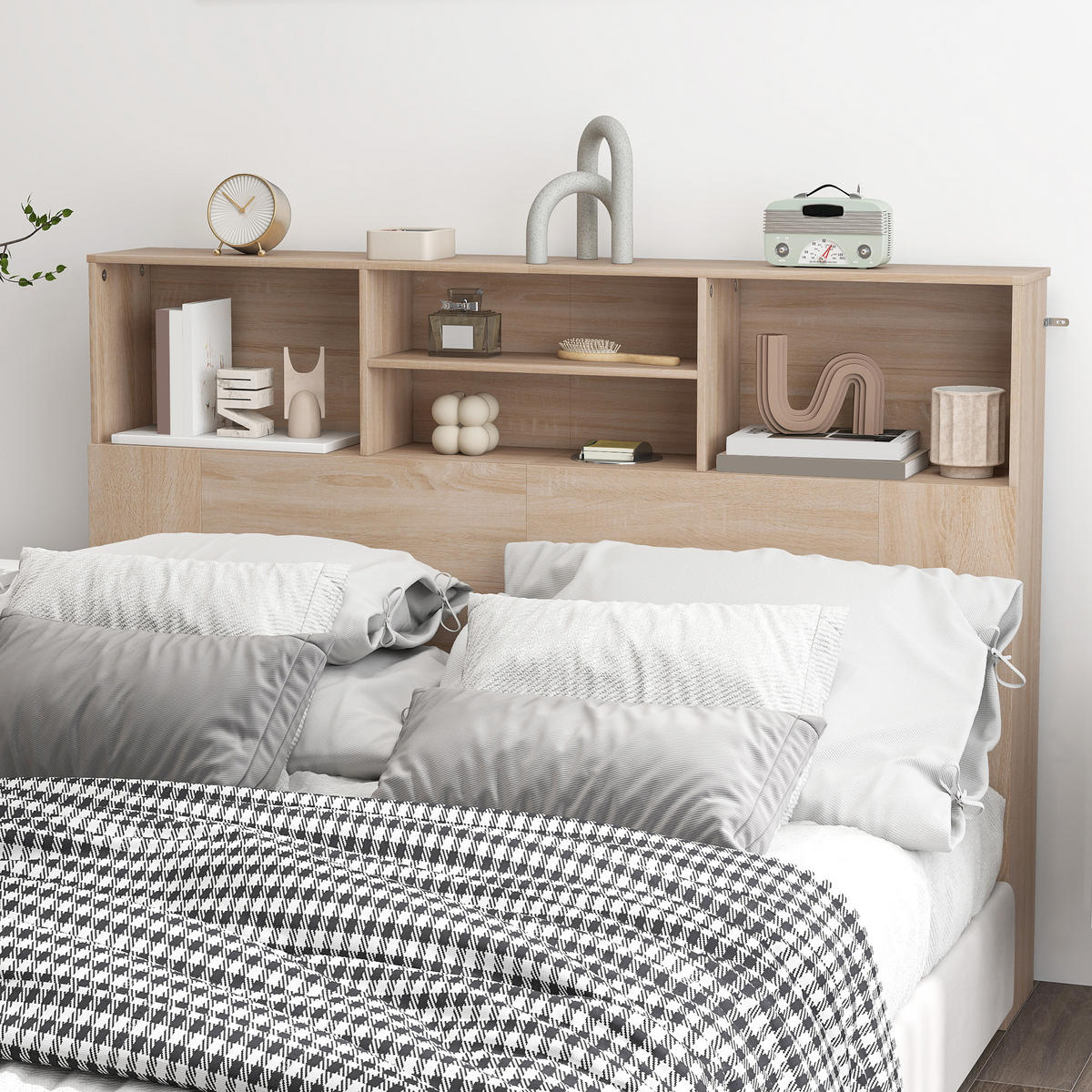 KOPFTEIL DE-18528 mit 4 offenen Fächern Naturholz-Optik - Naturfarben, Holzwerkstoff (19/103.5/140cm) - ComfortXL