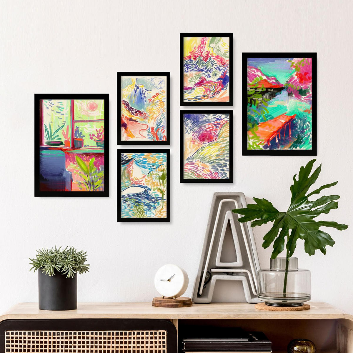POSTER Set Mit 6 Essenz Der Natur In Kulissen Abstracts Ästhetische Dekorative Gemälde Für Ihr Wohnzimmer Zuhause A3 & A4 Schwarzer Rahmen - Schwarz, Papier (29/3cm) - Nacnic