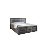 BOXSPRINGBETT Aspen mit Schubladen und Topper, LED-Beleuchtung, Samt, 180x200 cm, Grau - Grau, Holz - PROMETO Möbel