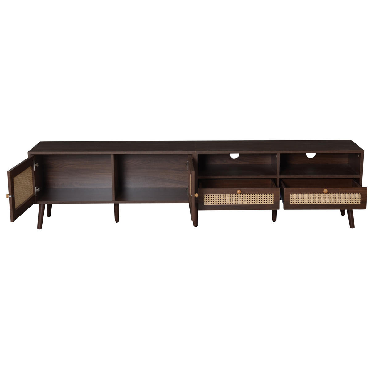 TV-ELEMENT mit 2 Rattantüren und 2 Schubladen 200 cm Braun - Braun, Holzwerkstoff (37/49.5/200cm) - Beauniv