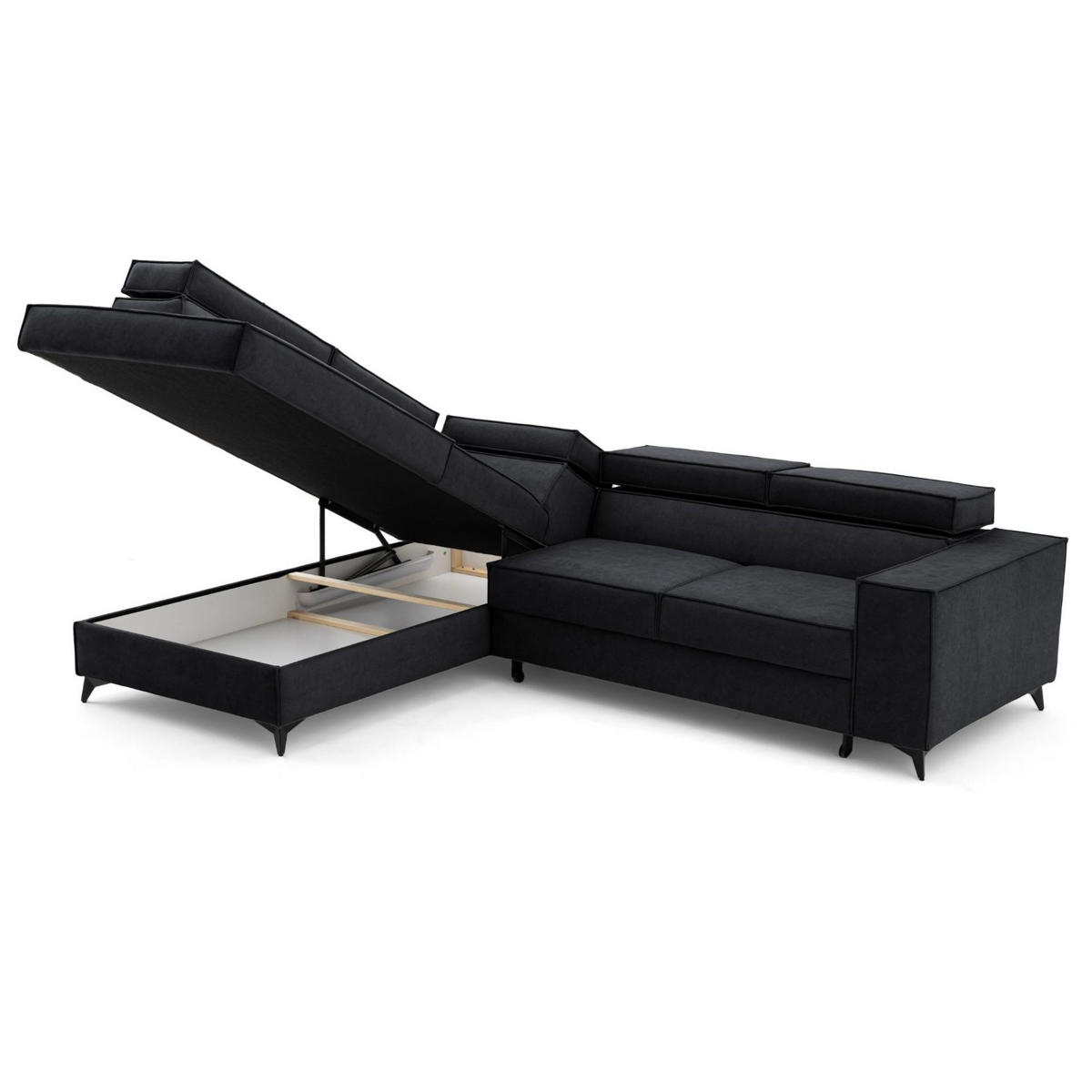 ECKSOFA PURE L Links mit Schlaffunktion 127x199 Velours Graphit - Graphitfarben/Schwarz, Holz/Textil (281/204cm) - Muffo