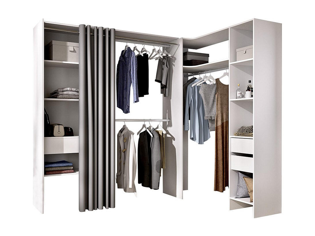 OFFENER Kleiderschrank - 164 cm, 214 cm x 141 cm - holz - weiß Gontran - Weiß, Holz (214/205/141cm) - Vente-Unique