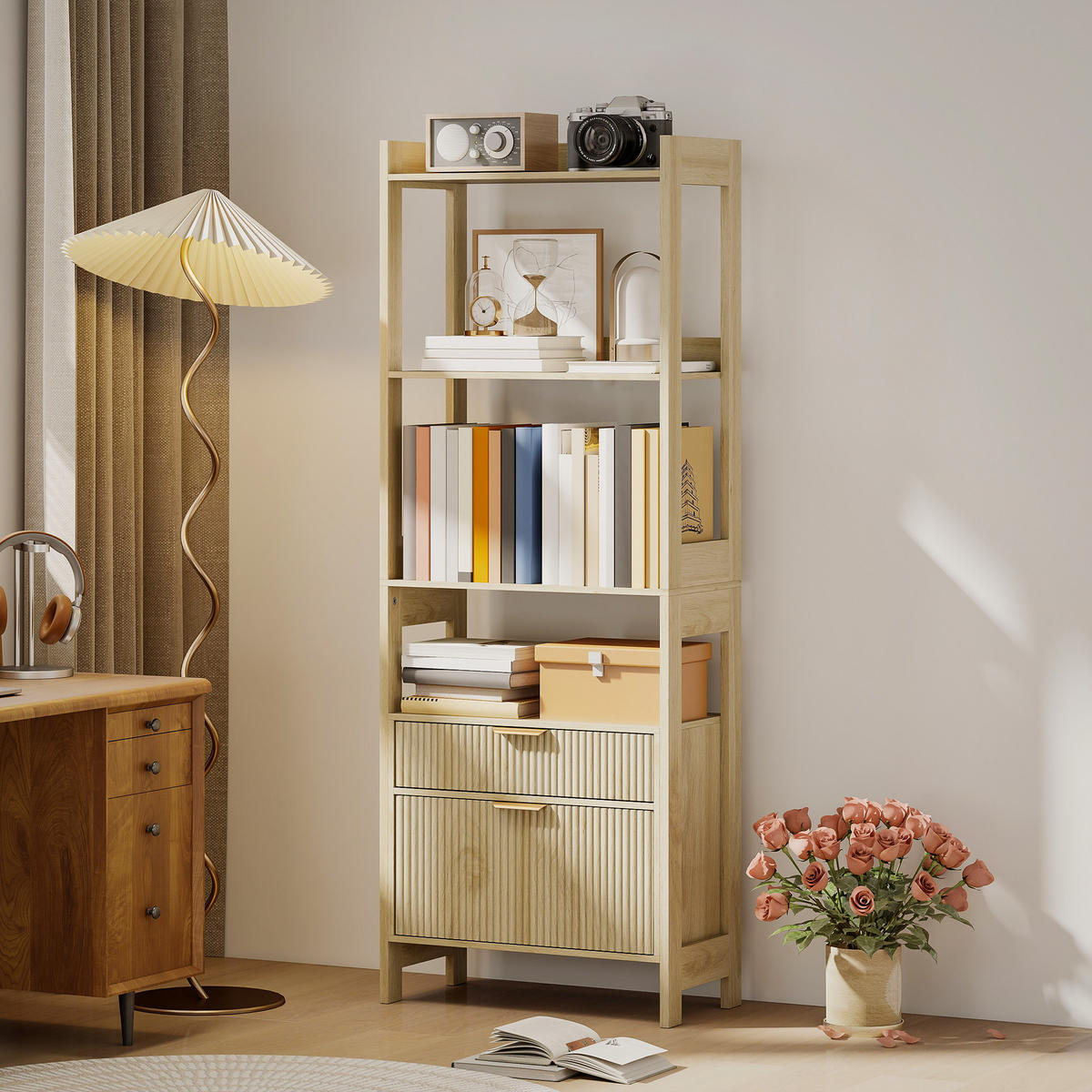 REGAL DE-15559 60/30/160 cm, 4 offene Fächer Naturholz - Naturfarben, Holzwerkstoff (60/160/30cm) - ComfortXL