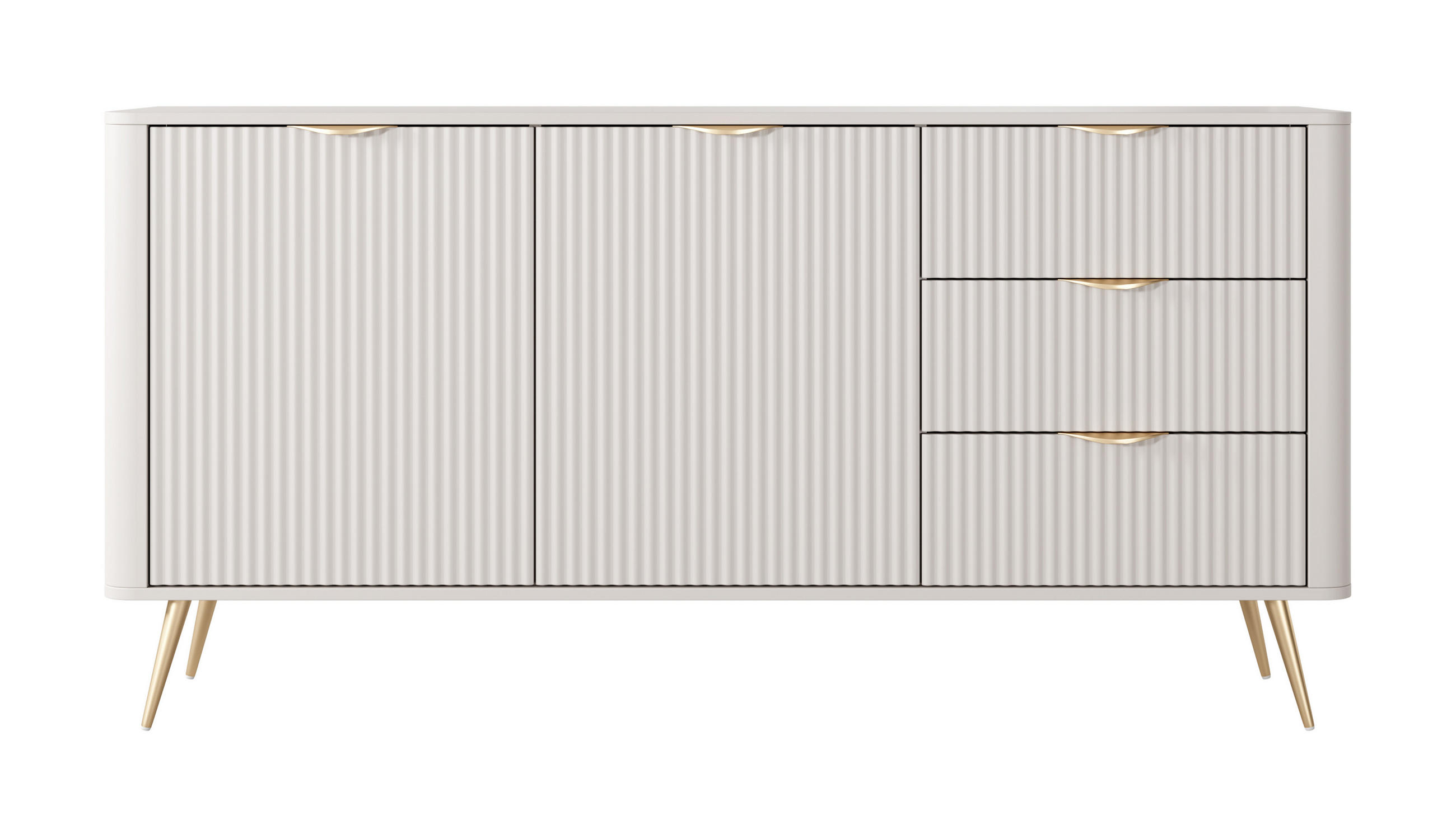 SIDEBOARD Vespasia 2T 3S Beige 163,2/81,2/38 cm – Geriffelten Fronten - Beige/Goldfarben, Holzwerkstoff/Metall (163.2/81.2/38cm) - AX Living