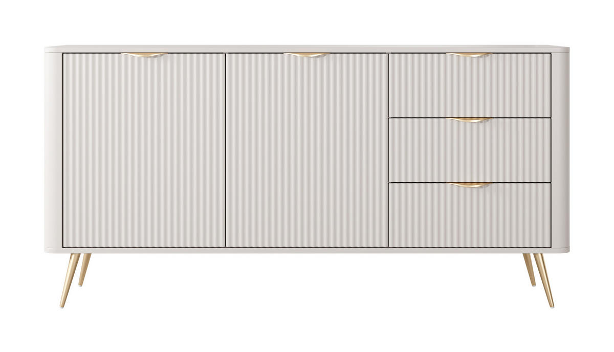SIDEBOARD Vespasia 2T 3S Beige 163,2/81,2/38 cm – Geriffelten Fronten - Beige/Goldfarben, Holzwerkstoff/Metall (163.2/81.2/38cm) - AX Living