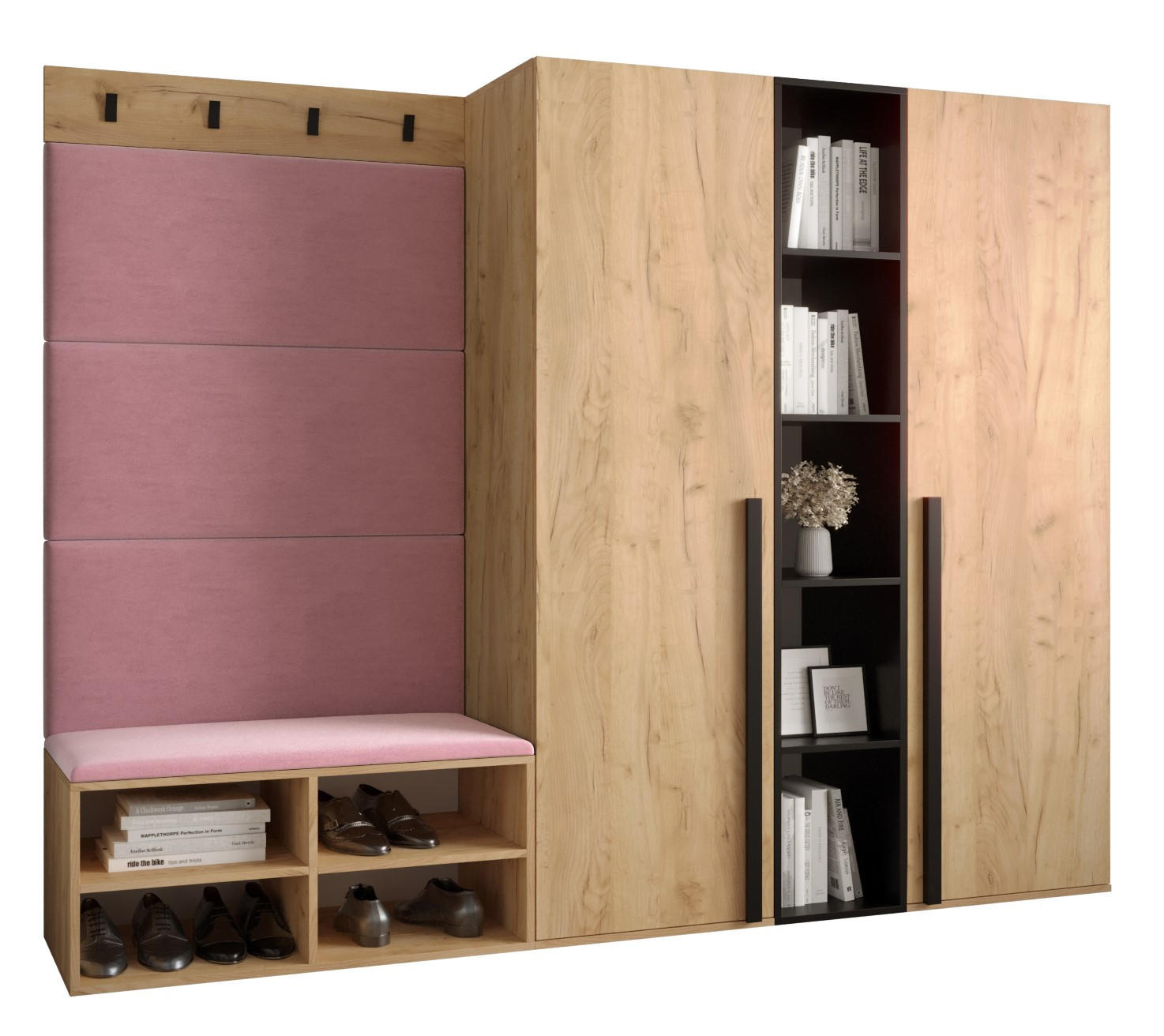 GARDEROBEN-SET 214/184/42 - Pink/Eichefarben, Holz/Kunststoff (214/184/42cm) - MÖBEL KRYSPOL