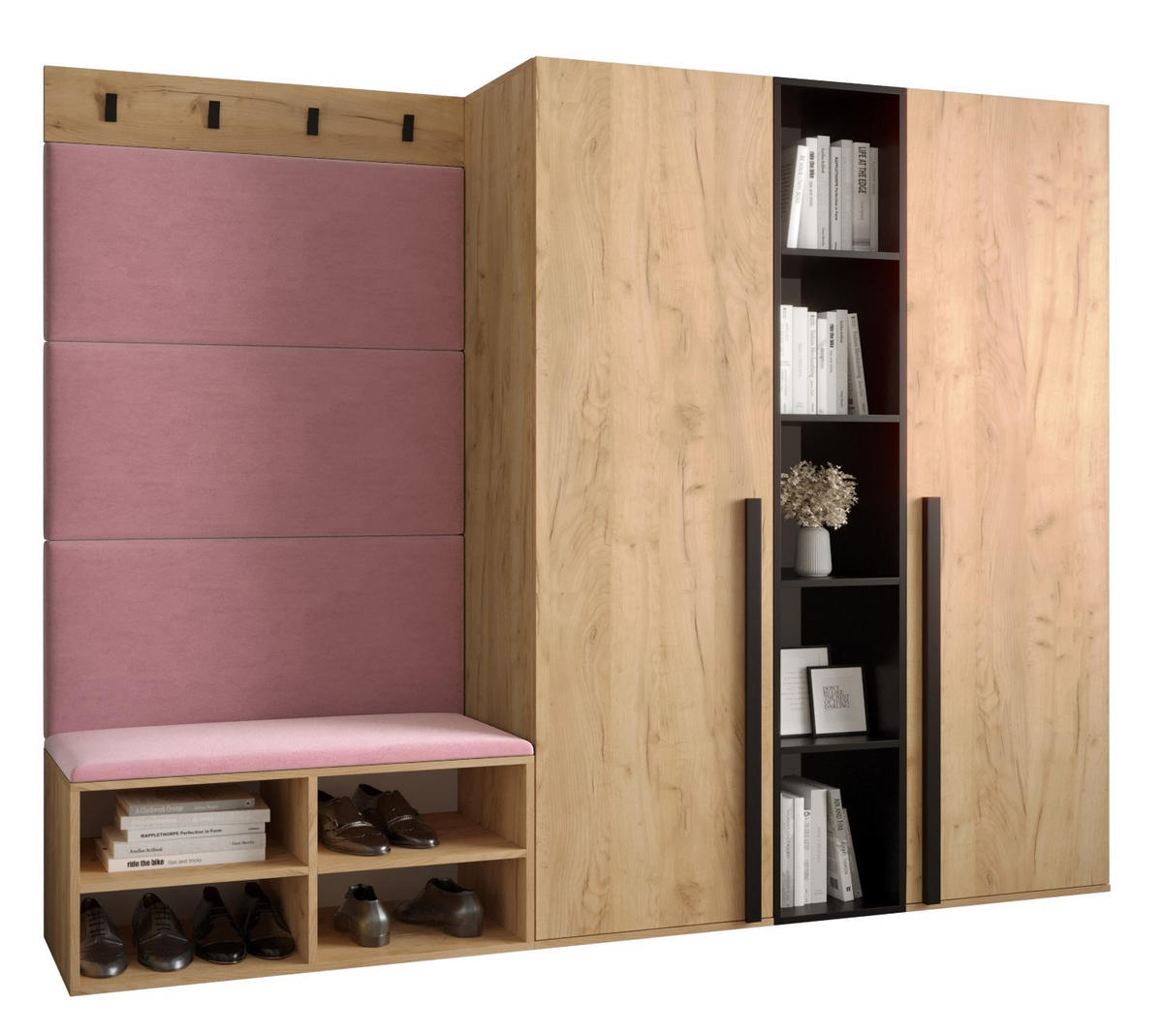 GARDEROBEN-SET 214/184/42 - Pink/Eichefarben, Holz/Kunststoff (214/184/42cm) - MÖBEL KRYSPOL