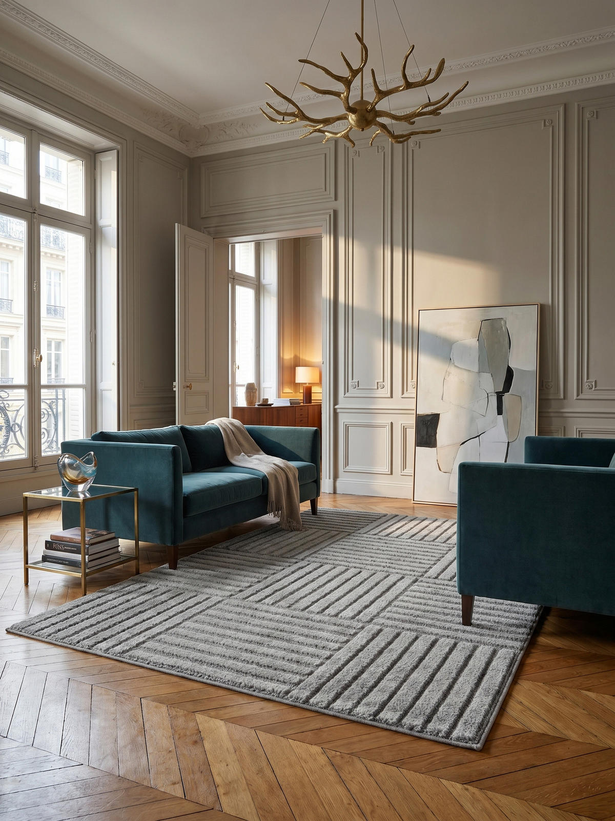 TEPPICH Hochflor RIGI in Silber, mit Cord-Streifen-Patchwork, 280 x 370 cm - Silberfarben, Textil (280/370cm) - KADIMA DESIGN