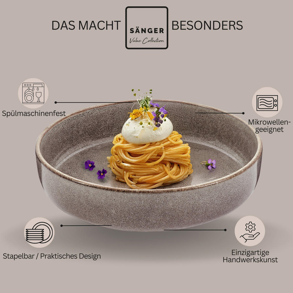 PASTASCHALEN SET KAIRO GRAPHIT - 6 teilig aus Steingut - Braun, Keramik (31.5cm) - Sänger