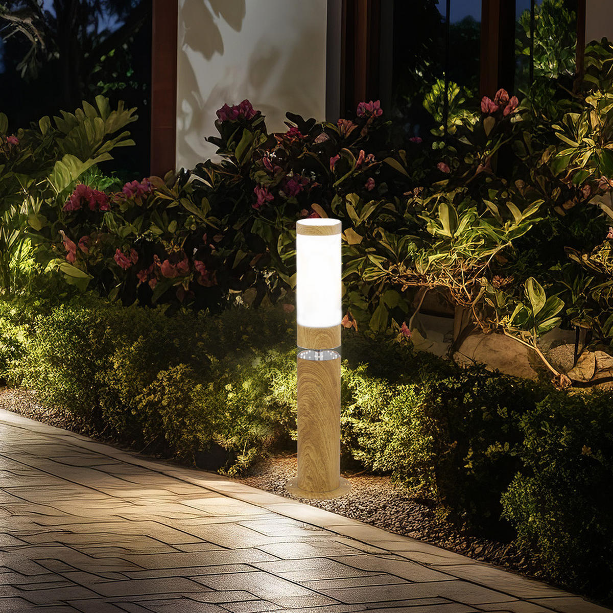 LED WEGELEUCHTE Edelstahl Braun Holzoptik - Braun, Metall (11.7/11.7/50cm)