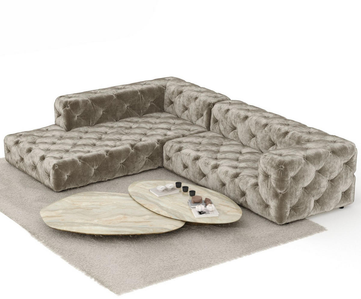 ECKSOFA Cosimo Beige Chenille - Beige/Schwarz, Holz/Holzwerkstoff (325/228cm) - Maison de Reve
